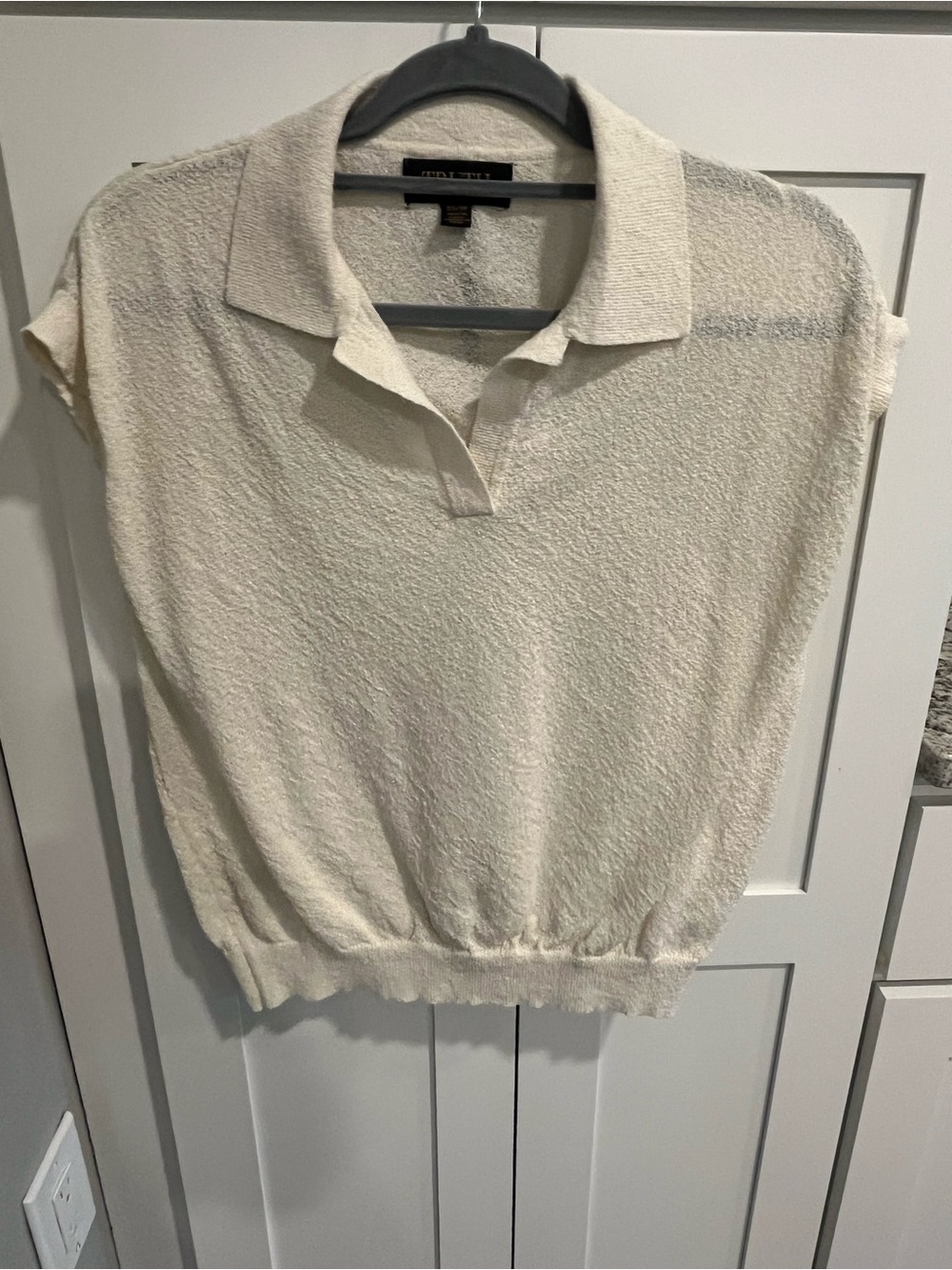 Lightweight Cream Knit Polo Top